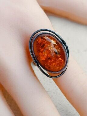Vintage 835 Silver Baltic Amber Ring